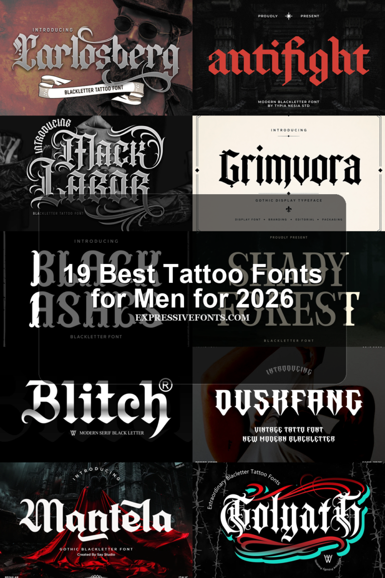19 Best Tattoo Fonts for Men for 2026 article preview collage featuring 10 font examples.