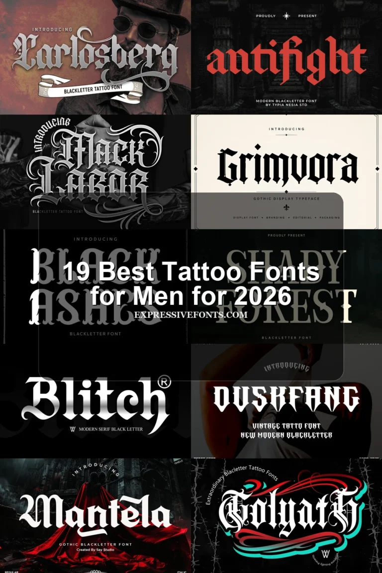 19 Best Tattoo Fonts for Men for 2026 article preview collage featuring 10 font examples.