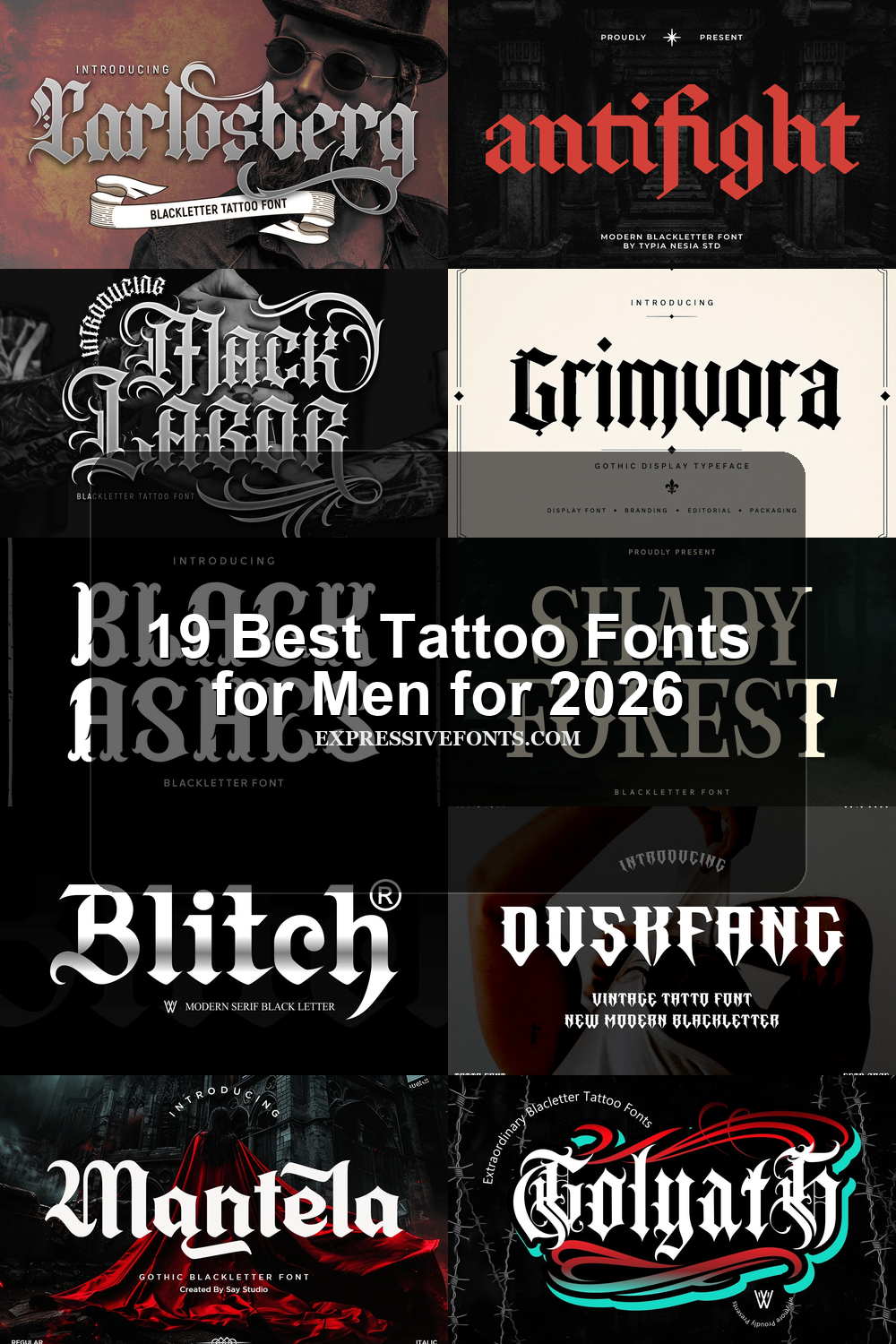 19 Best Tattoo Fonts for Men for 2026 article preview collage featuring 10 font examples.