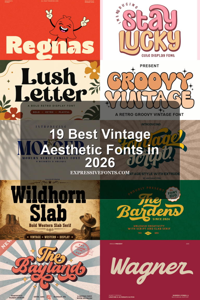 19 Best Vintage Aesthetic Fonts in 2026 article preview collage featuring 10 font examples.