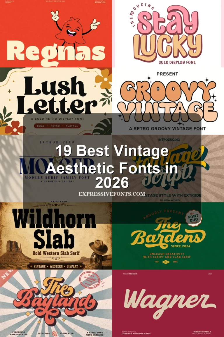 19 Best Vintage Aesthetic Fonts in 2026 article preview collage featuring 10 font examples.