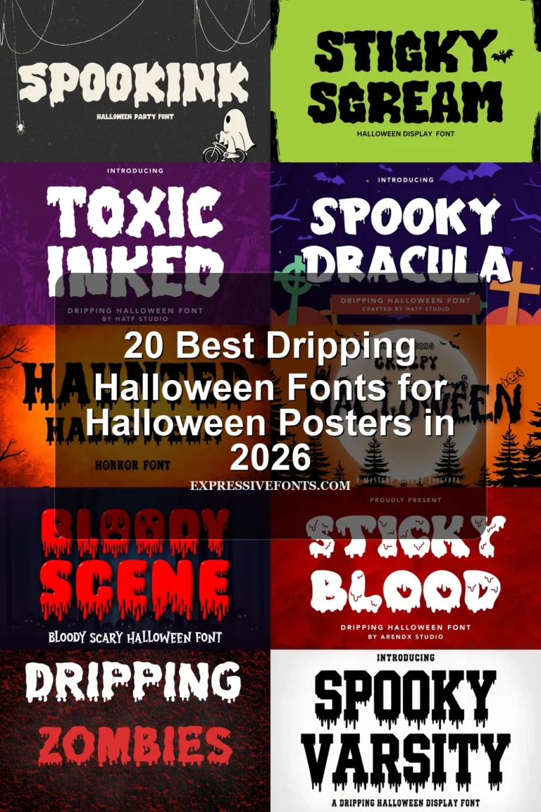 20 Best Dripping Halloween Fonts for Halloween Posters in 2026 article preview collage featuring 10 font examples.