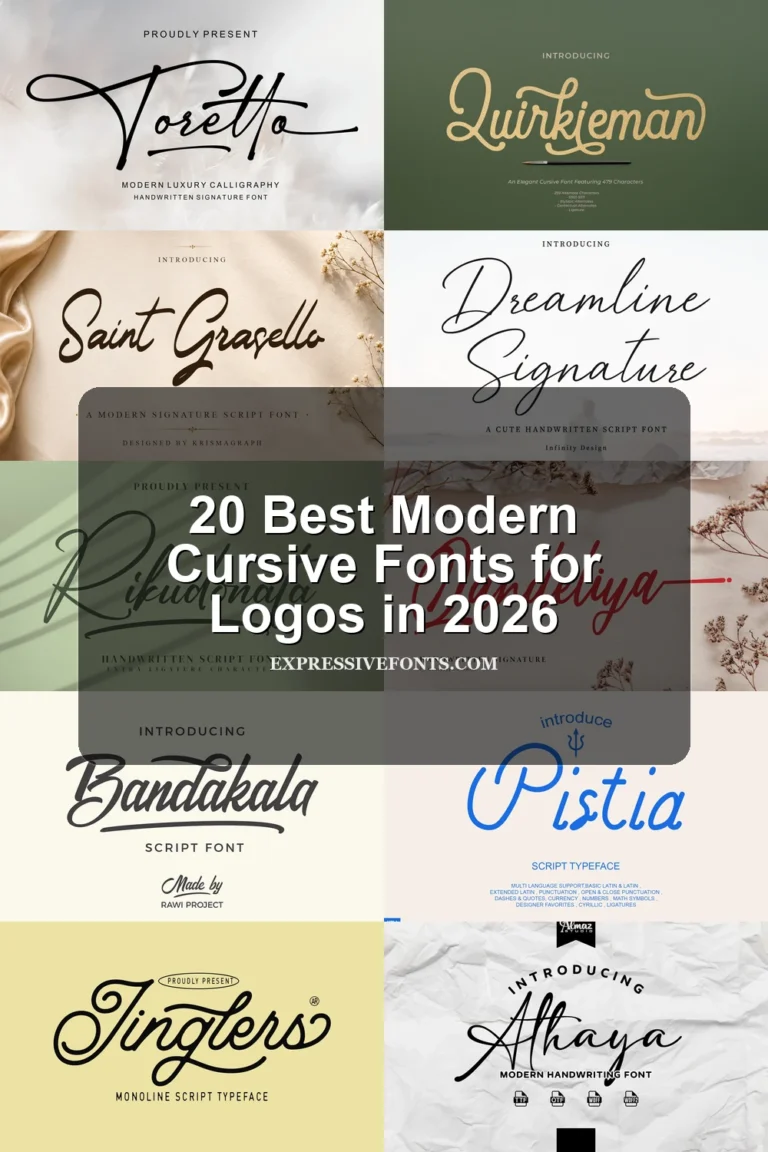 20 Best Modern Cursive Fonts for Logos in 2026 article preview collage featuring 10 font examples.