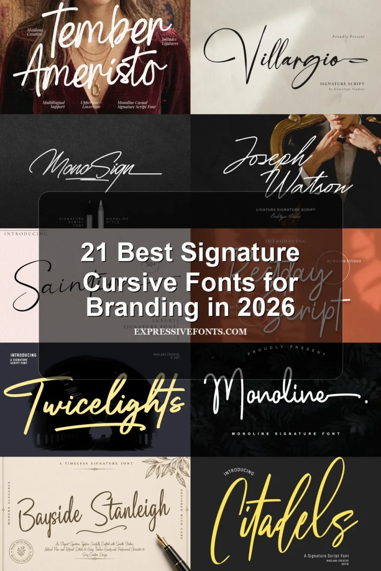 21 Best Signature Cursive Fonts for Branding in 2026 article preview collage featuring 10 font examples.