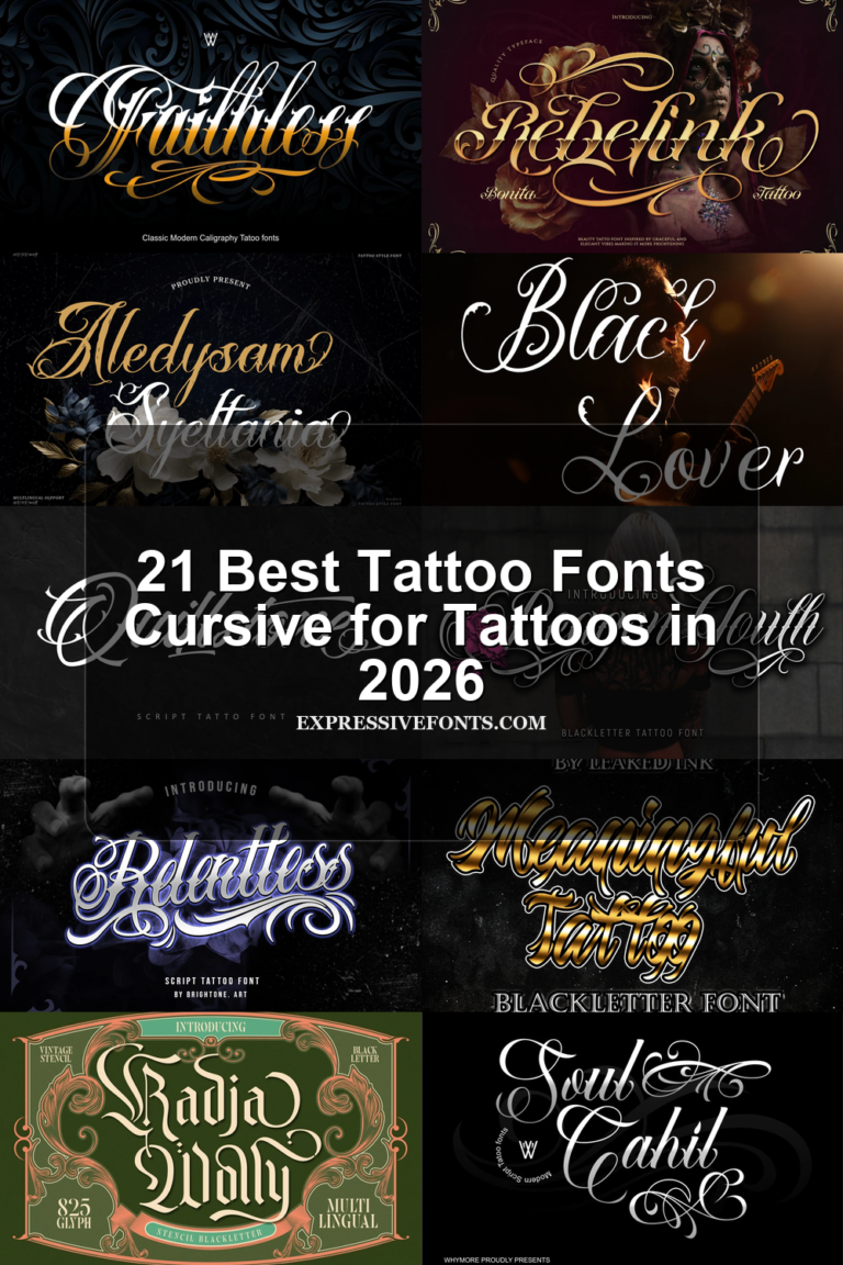 21 Best Tattoo Fonts Cursive for Tattoos in 2026 article preview collage featuring 10 font examples.