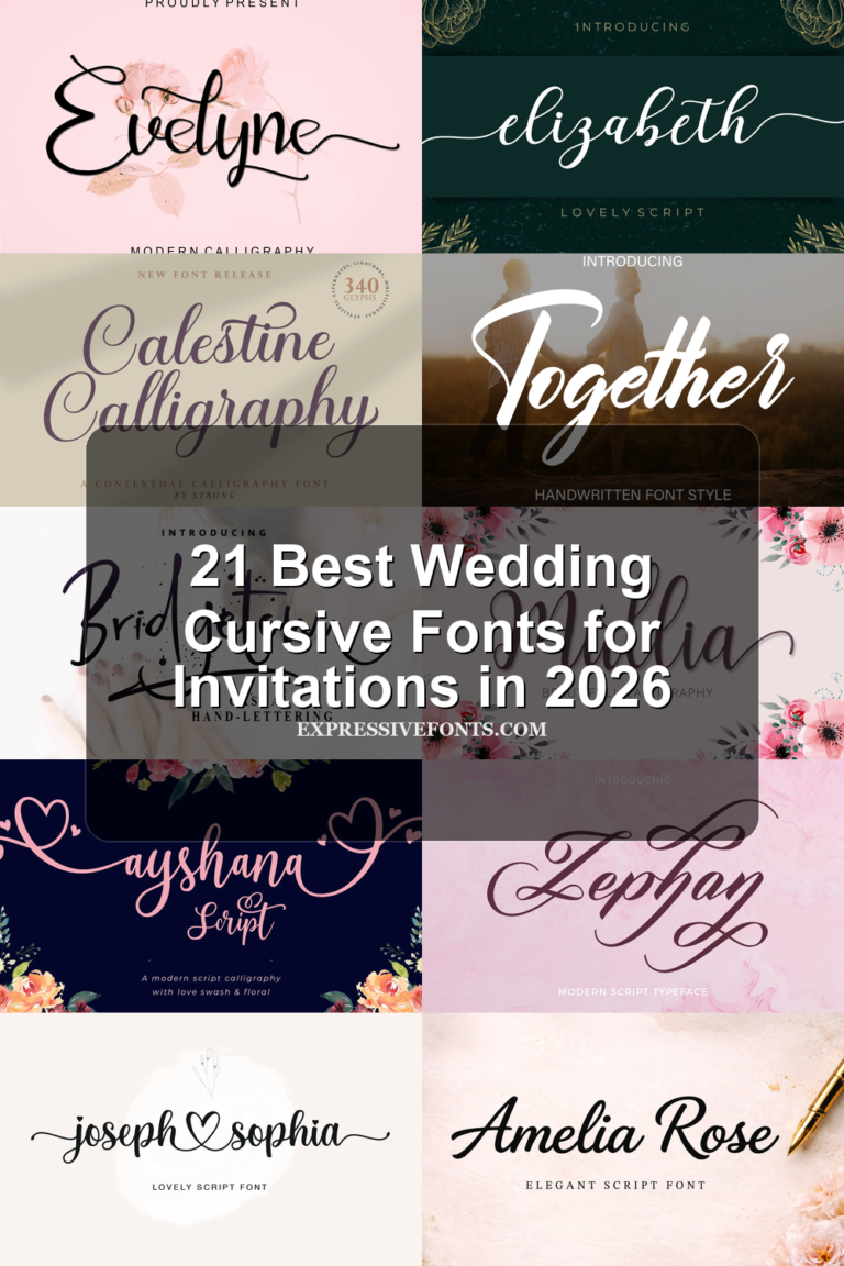 21 Best Wedding Cursive Fonts for Invitations in 2026 article preview collage featuring 10 font examples.