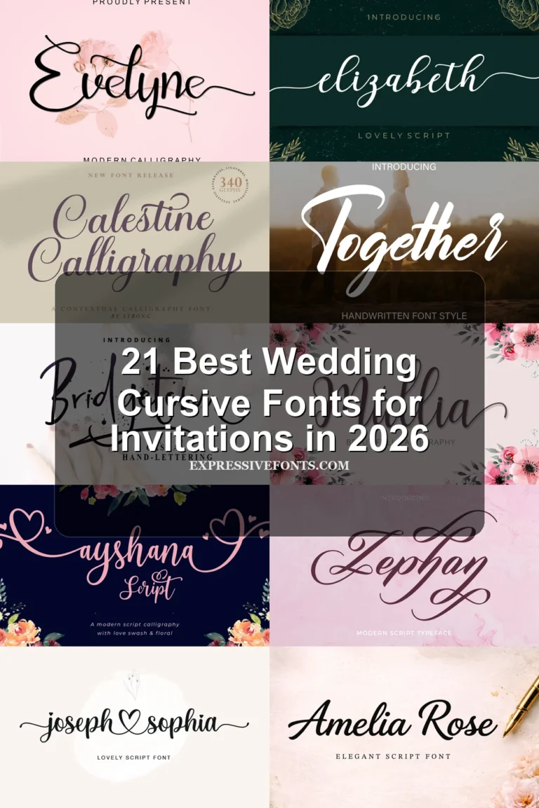 21 Best Wedding Cursive Fonts for Invitations in 2026 article preview collage featuring 10 font examples.
