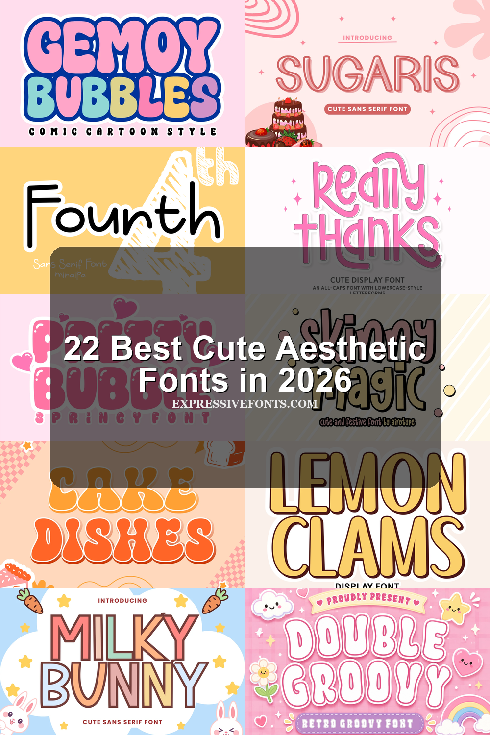 22 Best Cute Aesthetic Fonts in 2026 article preview collage featuring 10 font examples.