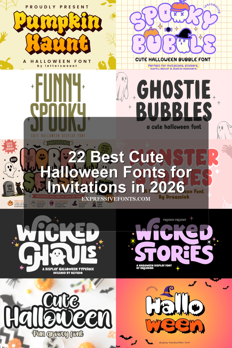 22 Best Cute Halloween Fonts for Invitations in 2026 article preview collage featuring 10 font examples.