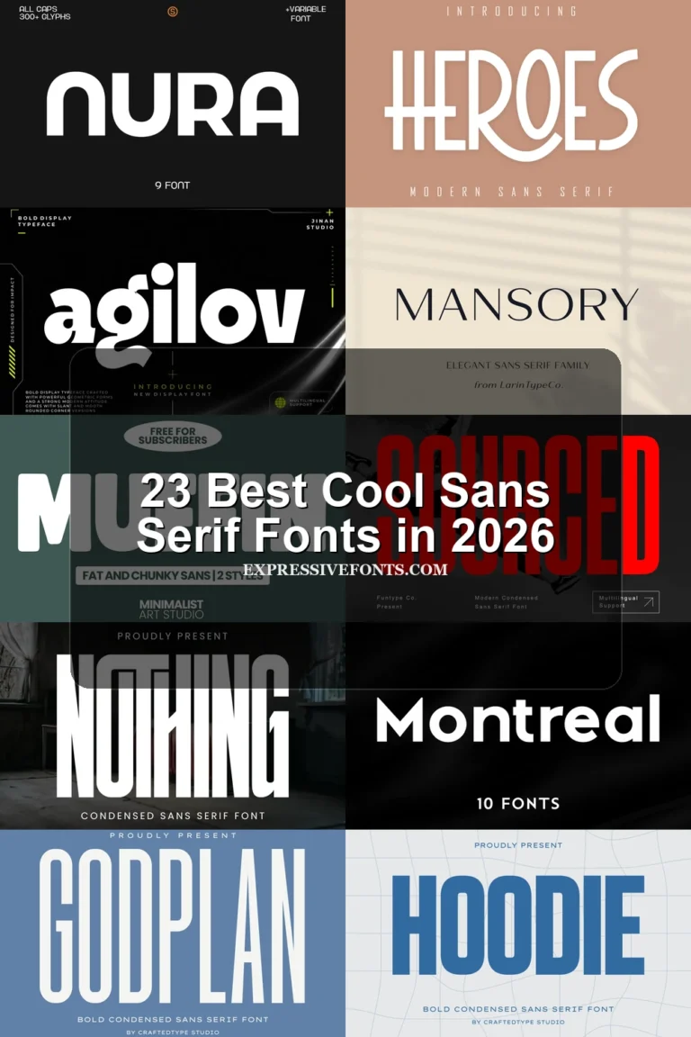 23 Best Cool Sans Serif Fonts in 2026 article preview collage featuring 10 font examples.