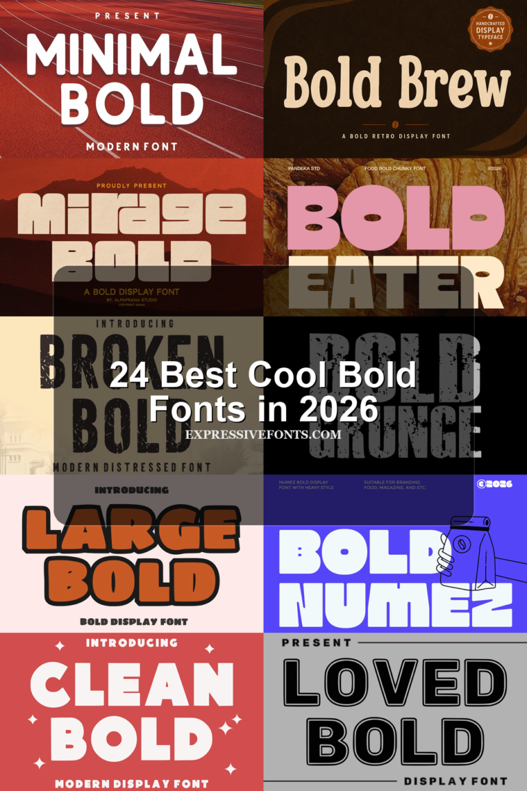 24 Best Cool Bold Fonts in 2026 article preview collage featuring 10 font examples.