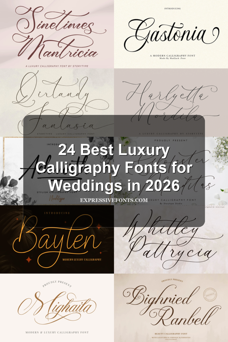 24 Best Luxury Calligraphy Fonts for Weddings in 2026 article preview collage featuring 10 font examples.