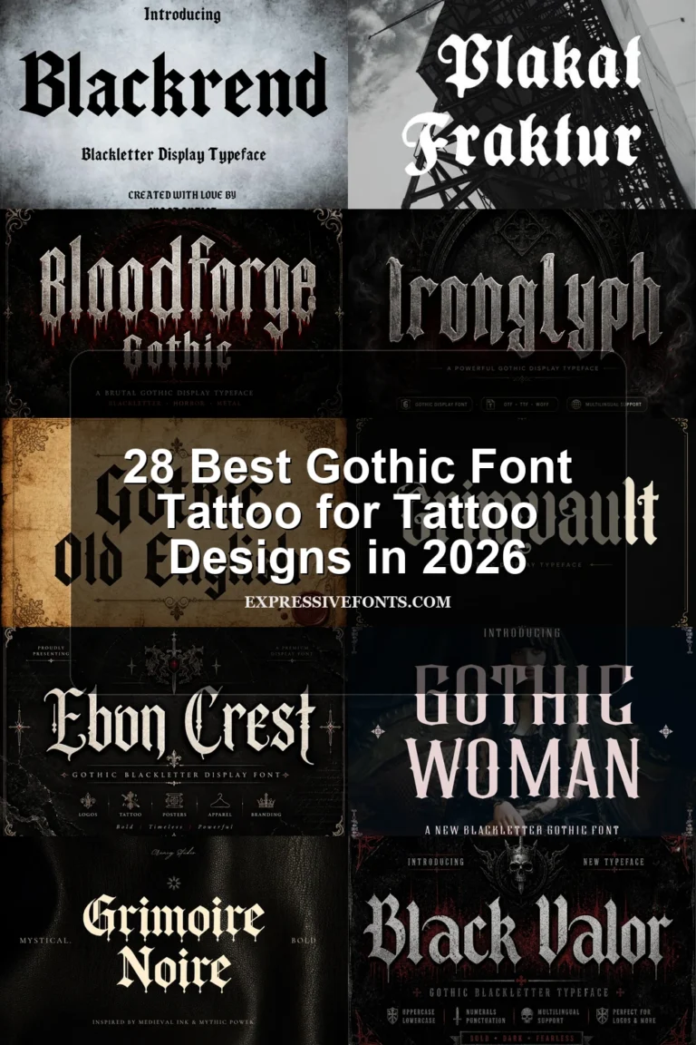 28 Best Gothic Font Tattoo for Tattoo Designs in 2026 article preview collage featuring 10 font examples.