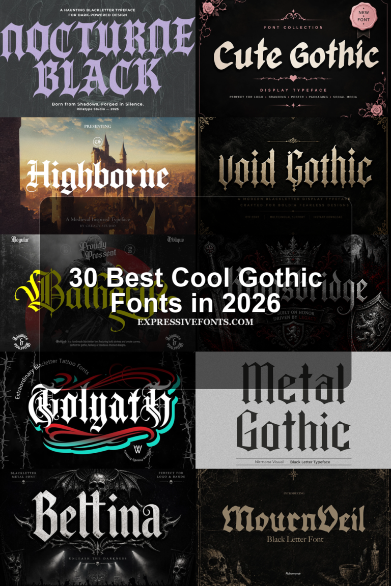 30 Best Cool Gothic Fonts in 2026 article preview collage featuring 10 font examples.