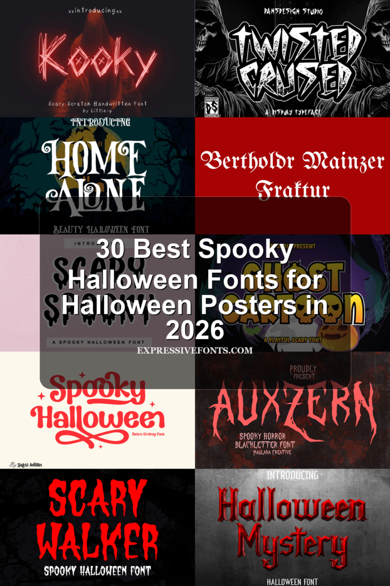 30 Best Spooky Halloween Fonts for Halloween Posters in 2026 article preview collage featuring 10 font examples.