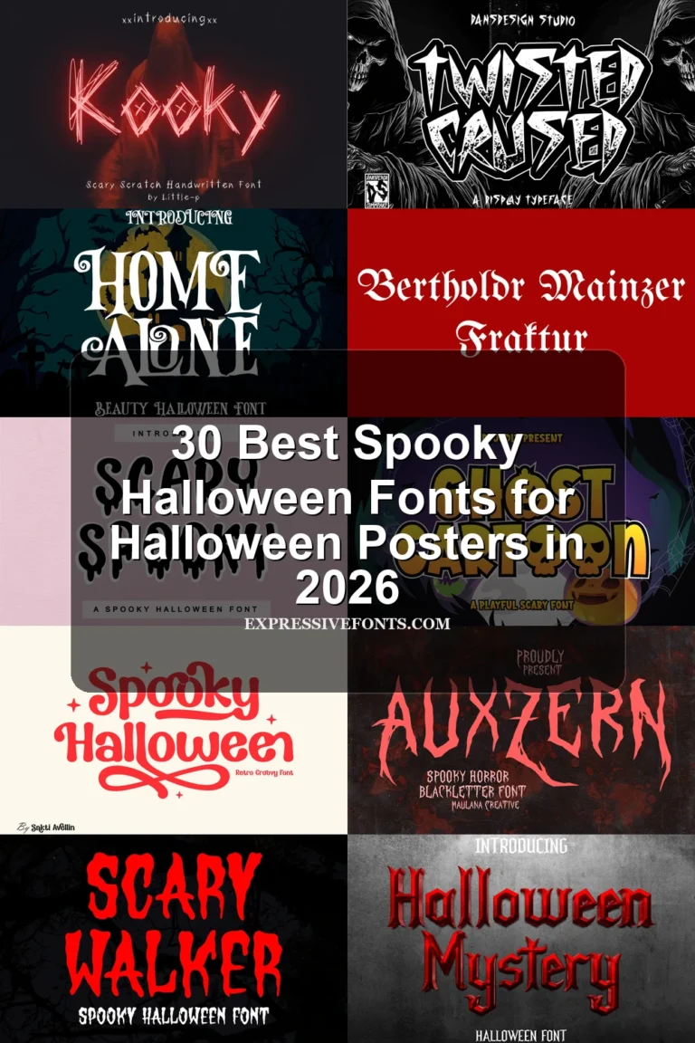 30 Best Spooky Halloween Fonts for Halloween Posters in 2026 article preview collage featuring 10 font examples.