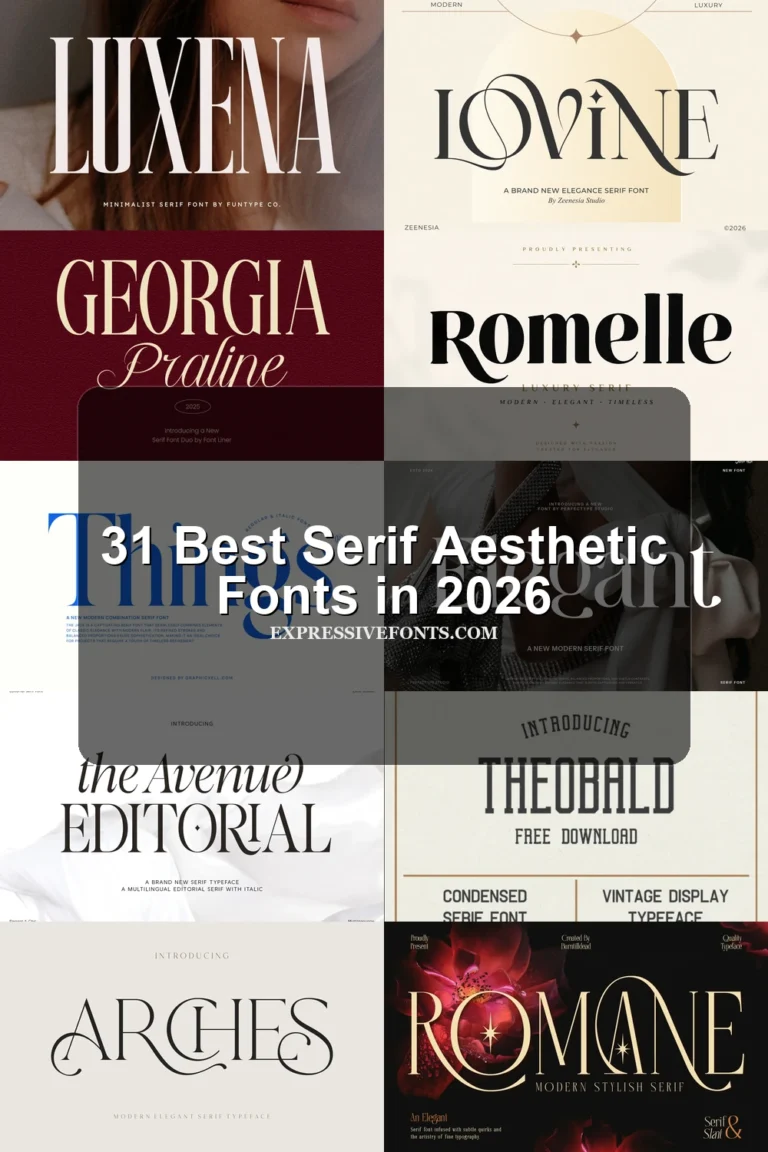 31 Best Serif Aesthetic Fonts in 2026 article preview collage featuring 10 font examples.
