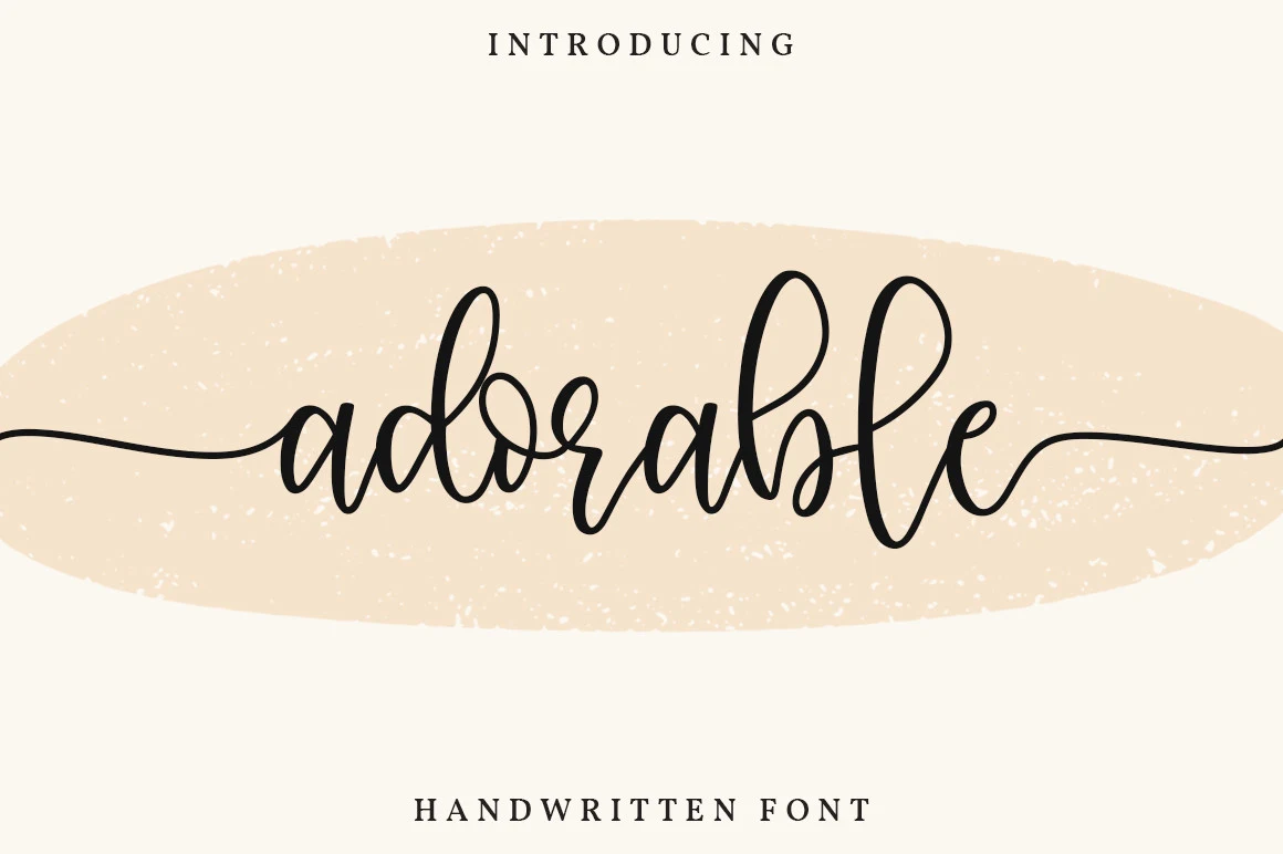 Adorable Font shown as a flowing connected script with monoline strokes and elongated entrance and exit swashes.