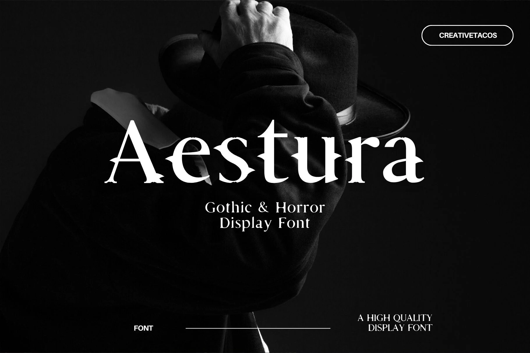 Aestura Font with sharp angular serifs, spiked terminals, and high-contrast upright letterforms.