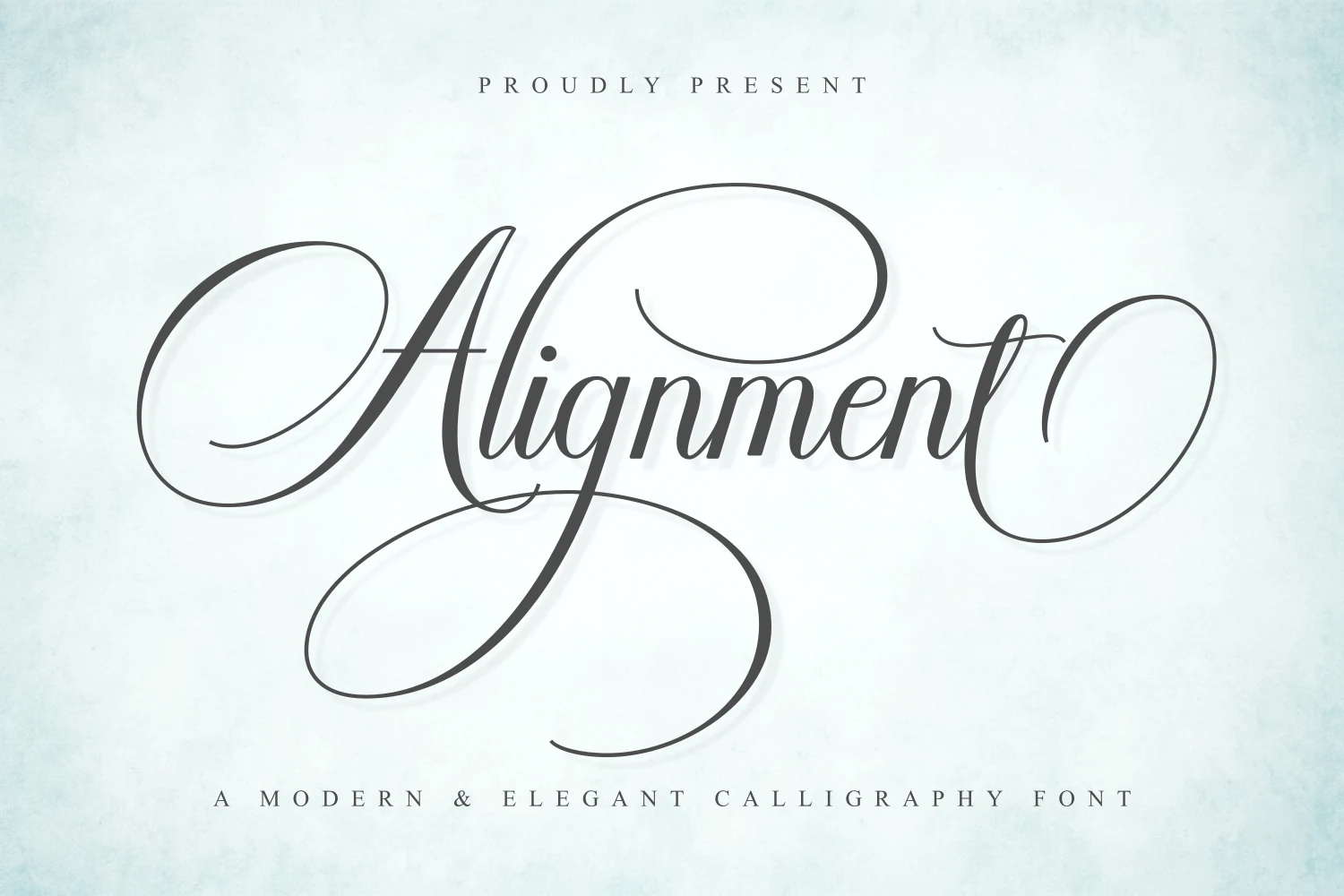 Alignment Font features connected, right-leaning cursive letterforms with high stroke contrast and prominent decorative swashes.
