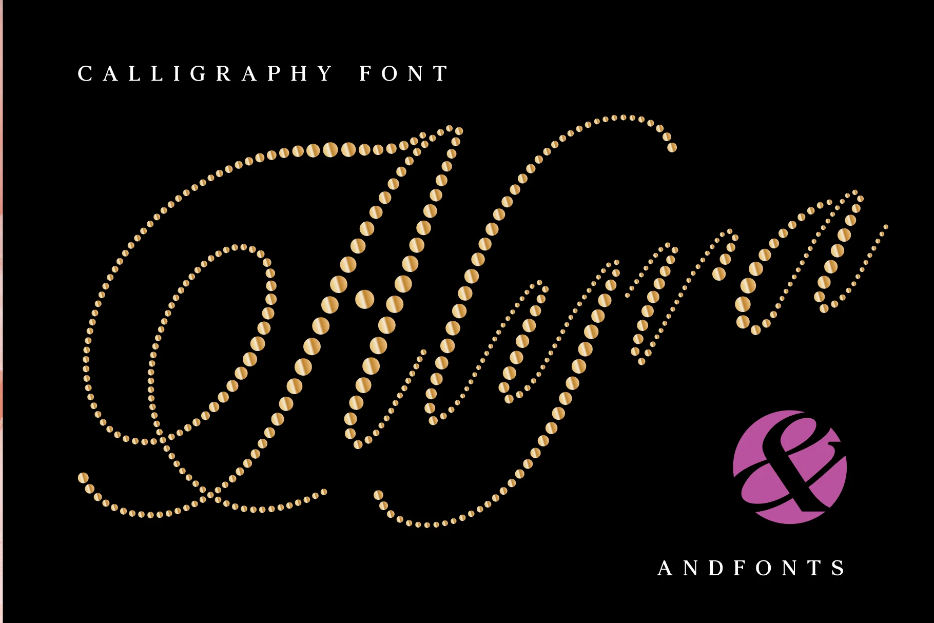Alyra Font displayed as a connected, right-leaning calligraphic script formed from individual circular points, with elaborate initial swashes.