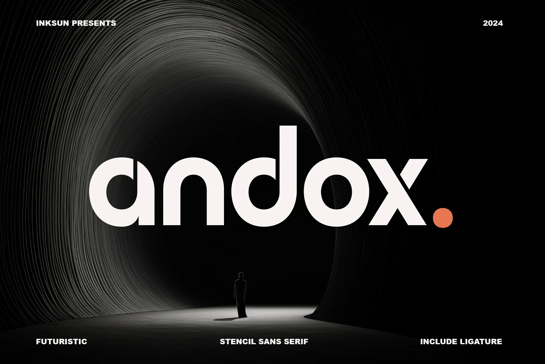 Andox Font shown as a geometric sans serif with rounded terminals and distinct stencil gaps.