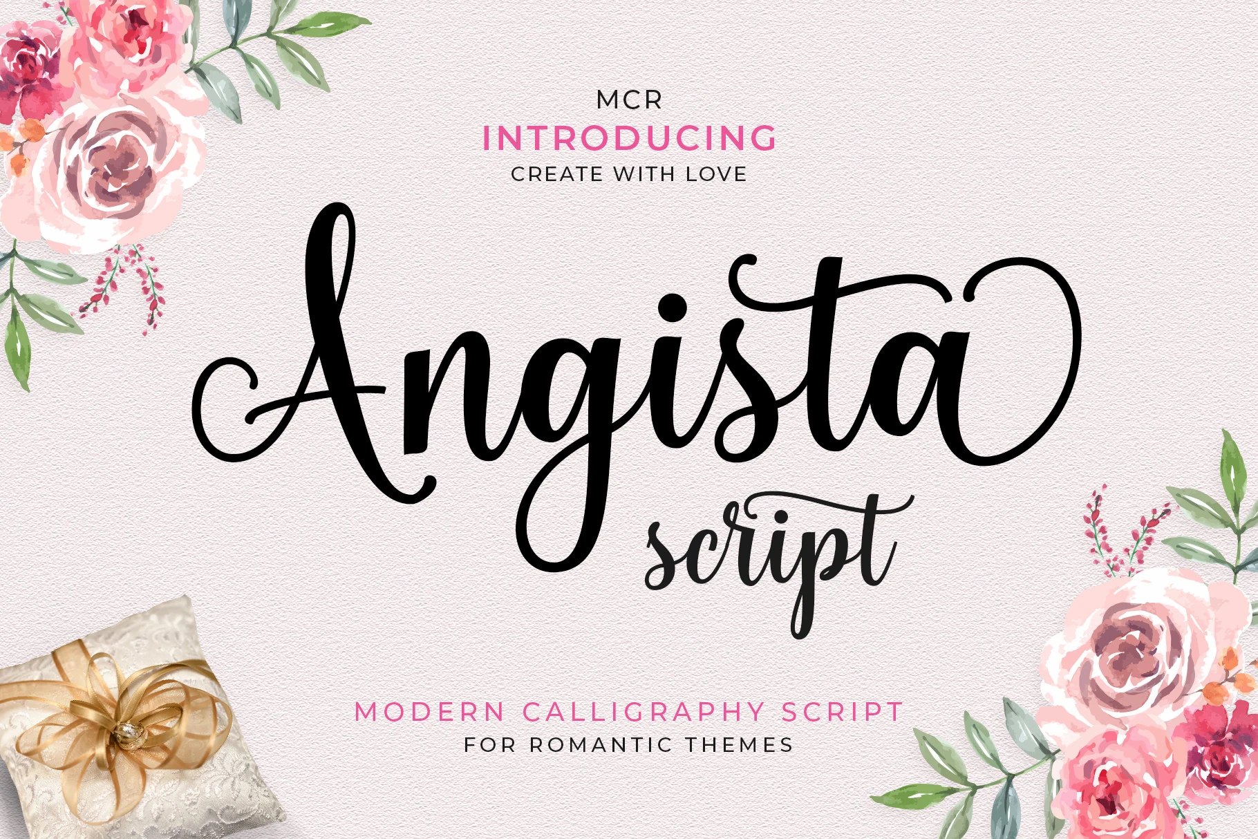 Angista Script Font with connected, high-contrast cursive letters, flowing capital swashes, and an irregular baseline.