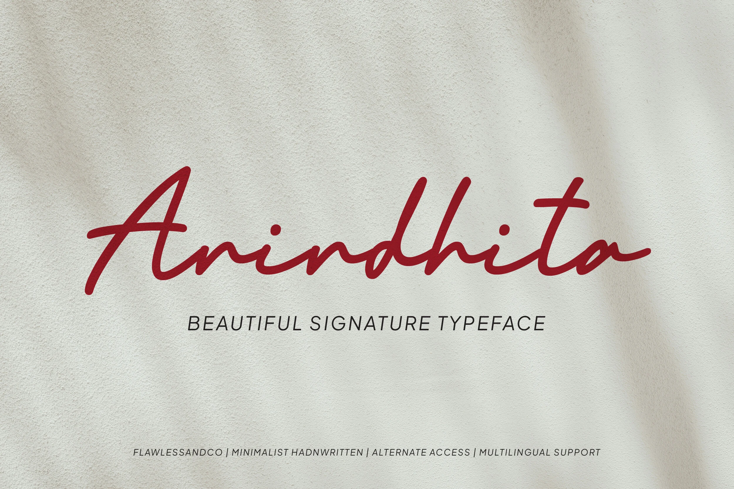 Anindhita Font showing flowing handwritten movement, connected letterforms, and refined slender strokes