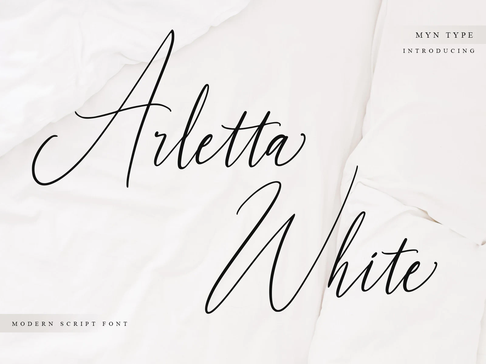Arletta White Font is a connected, right-leaning script with high stroke contrast and flourished strokes.