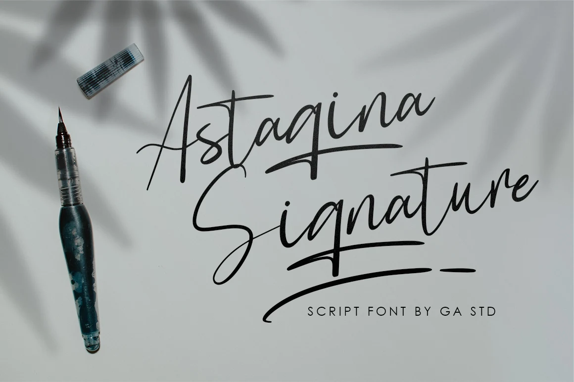 Astagina Signature Font featuring Flowing connected strokes and Variable thick-and-thin pen strokes