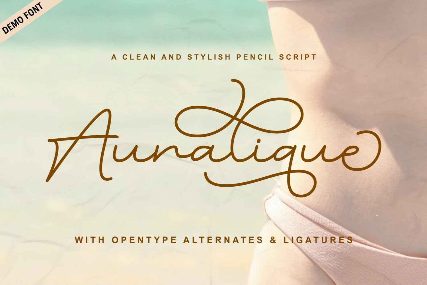 Auralique Demo Font in a connected cursive script with a rightward slant, ornate swashes, and looping flourishes.