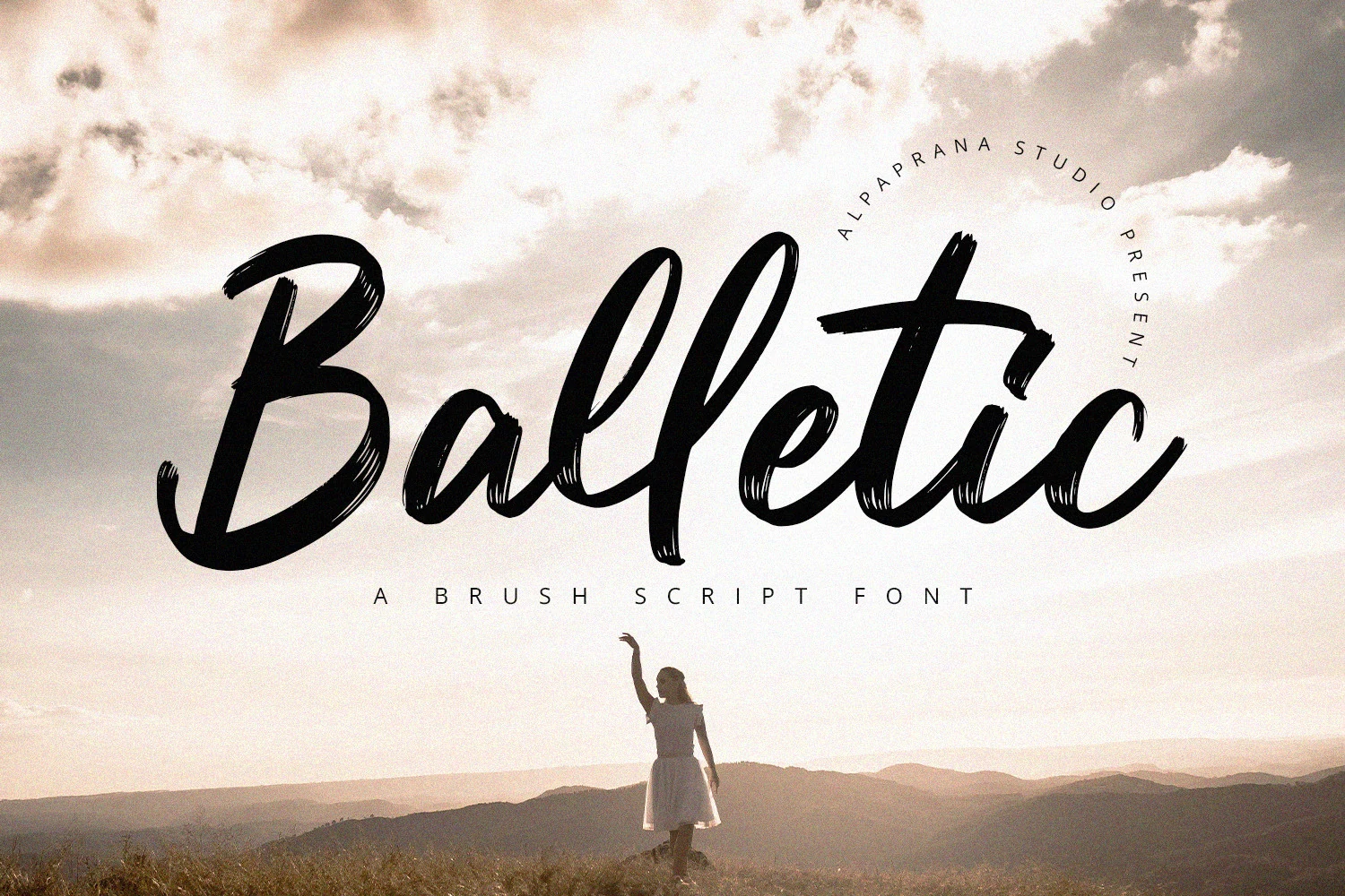 Balletic Font featuring expressive connected lettering, textured brush strokes, and a slanted script appearance