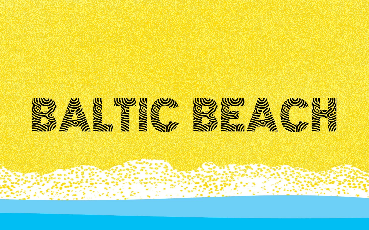 Baltic Beach Font rendered in bold upright sans-serif letters with internal concentric contour-line texture.