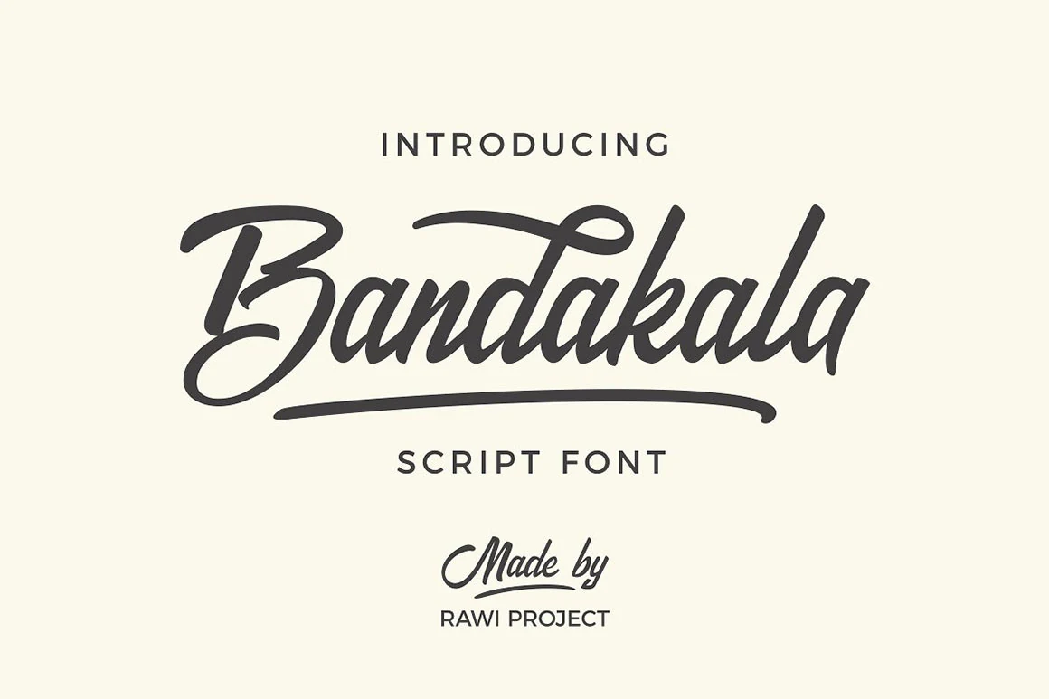 Bandakala Font with connected cursive lettering, high stroke contrast, and a pronounced terminal swash.