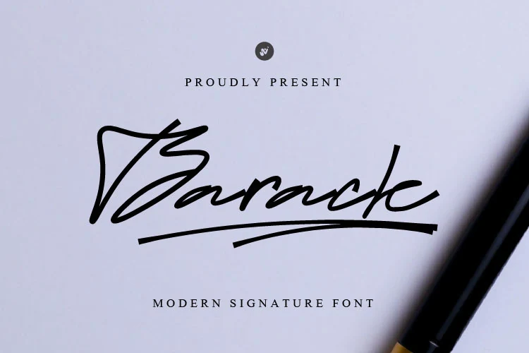 Barack Script Font showing flowing handwritten movement, connected letterforms, and a contemporary script style