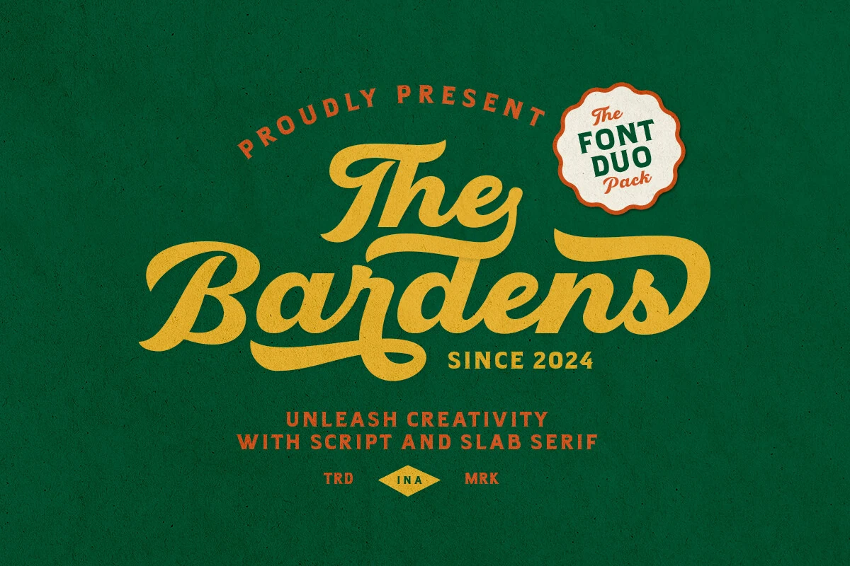 Bardens Font pairs a thick flowing brush script with a bold geometric slab serif.