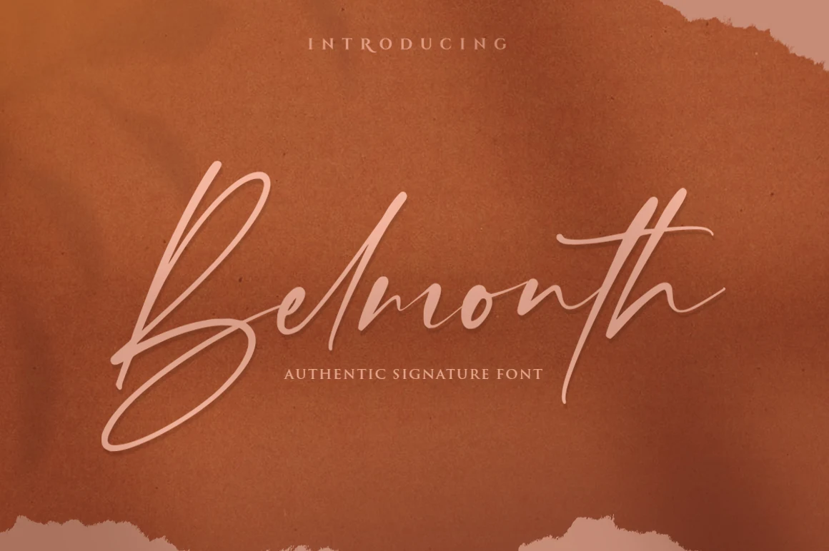 Belmonth Font featuring connected cursive letterforms, a pronounced rightward slant, and sweeping decorative swashes.