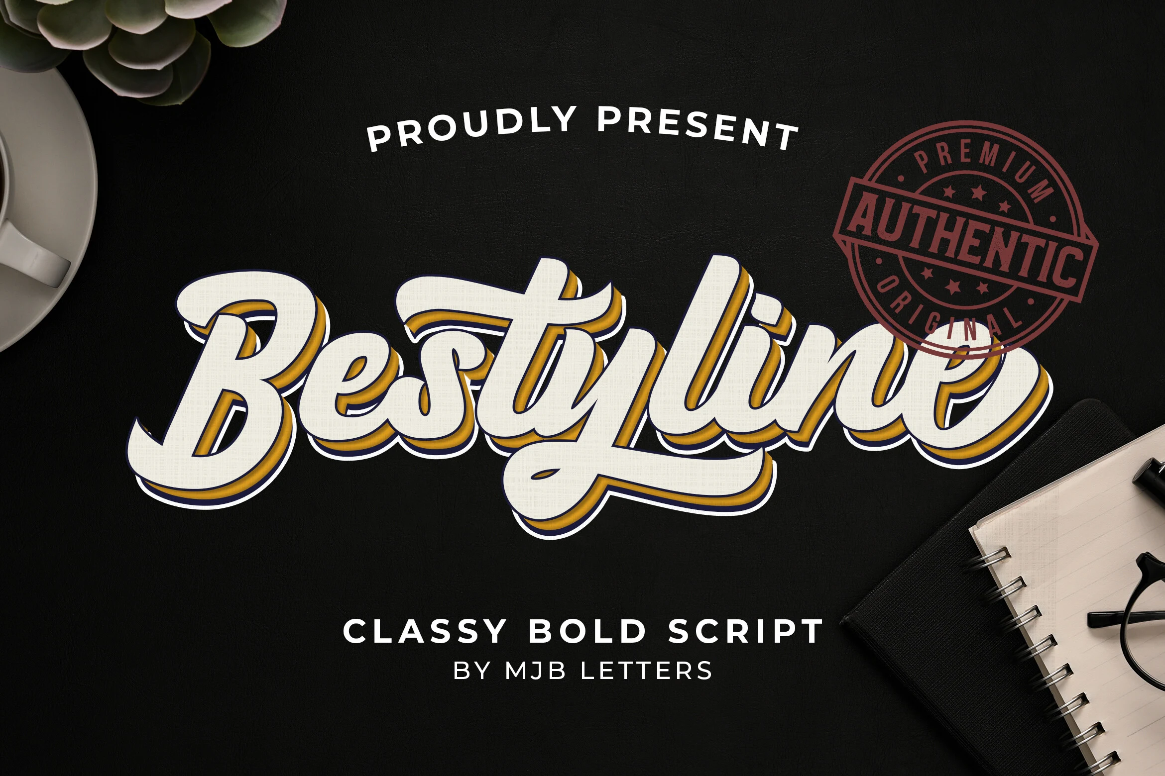 Bestyline Font is a bold connected script with a pronounced rightward slant, rounded terminals, and a layered drop shadow.