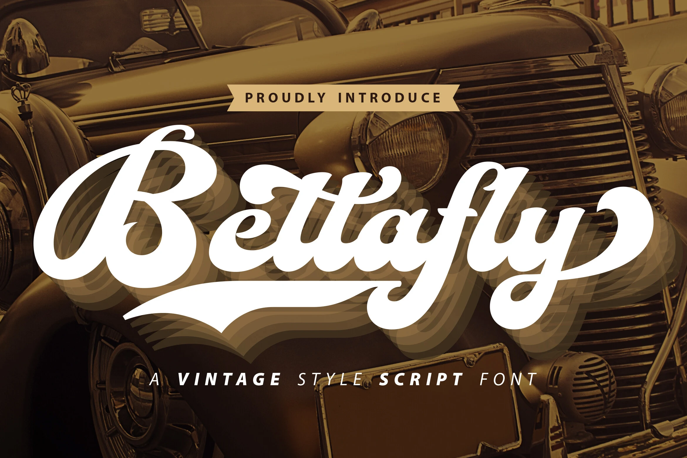 Bettafly Font is a bold, connected, right-leaning script with flowing cursive forms and a decorative tail on the final y.