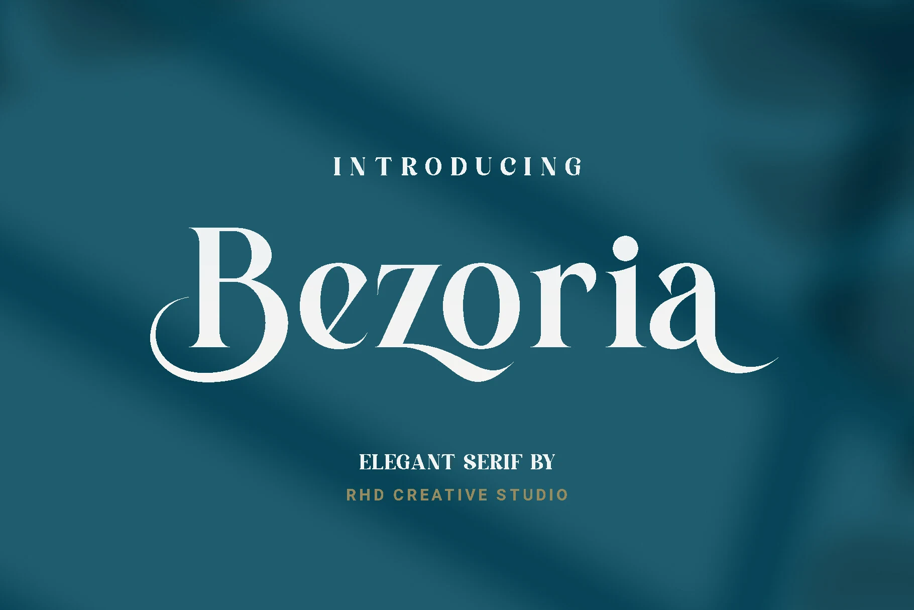 Bezoria - Elegant Serif Font features high-contrast serif letterforms with bracketed serifs and curved swash extensions on the B and a.