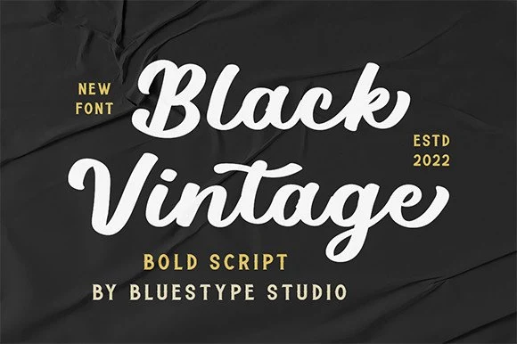 Black Vintage Font featuring High stroke weight and Connected lowercase letters