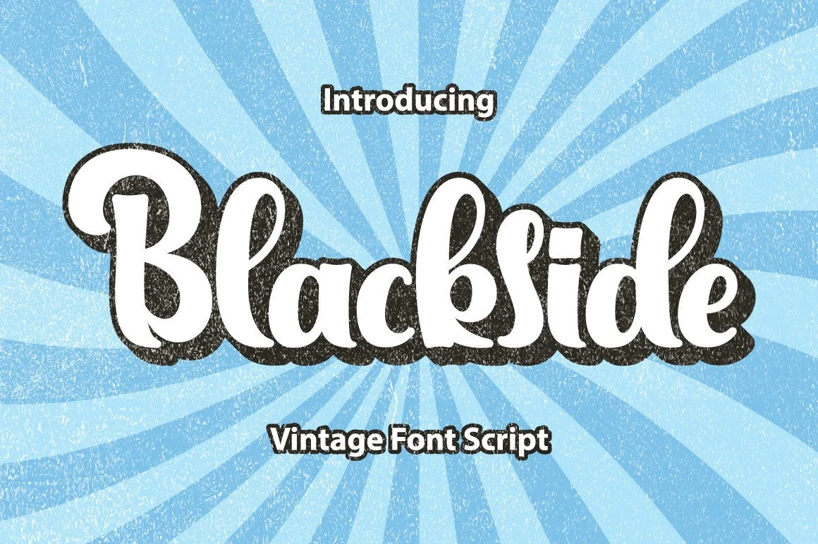 Blackside Font is a bold connected display script with rounded loops, smooth curves, and a pronounced drop shadow.
