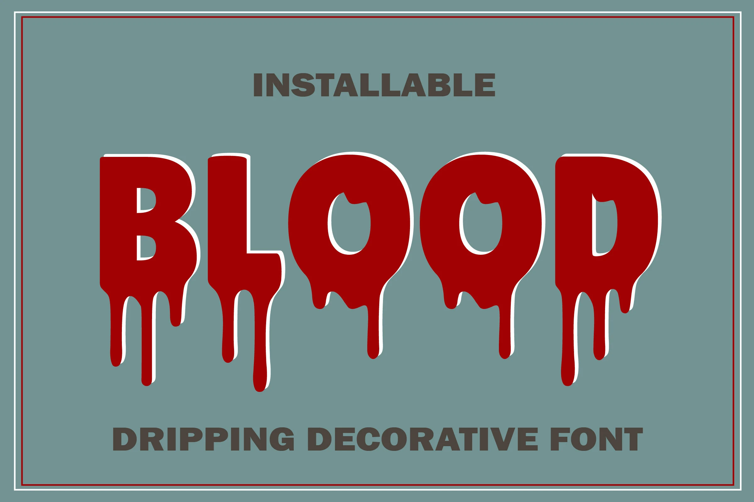 Blood Drip Font features heavy rounded sans-serif letterforms with tapered drips extending below the baseline.