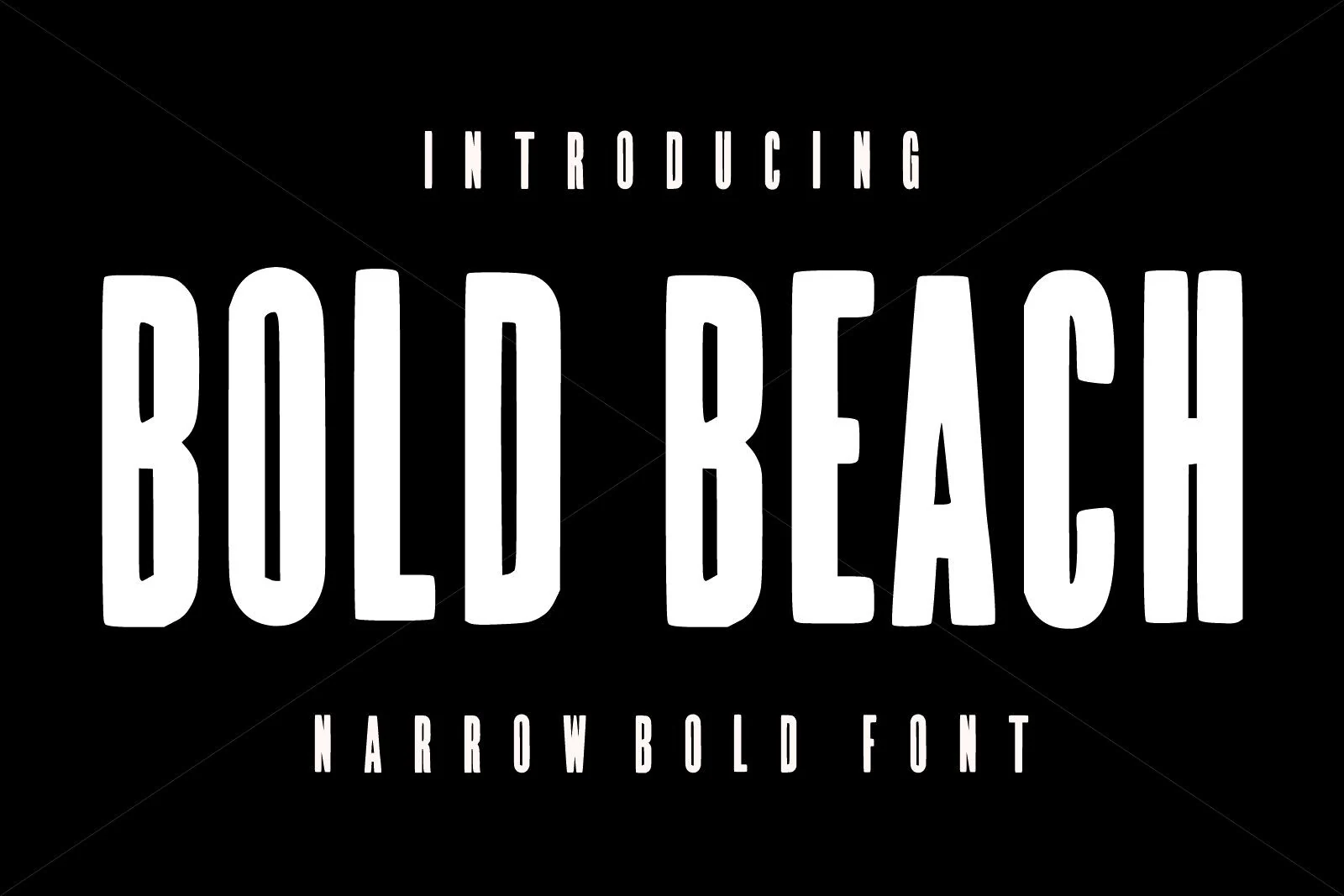 Bold Beach Font shown in a heavy, condensed sans-serif style with uniform strokes, blocky rounded corners, and upright letterforms.