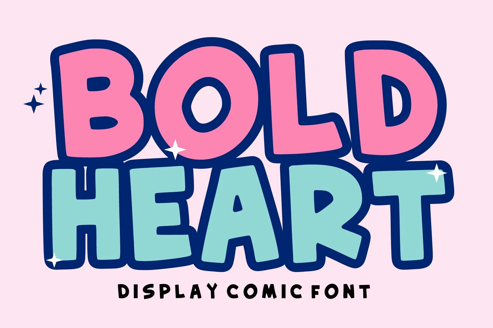 Bold Heart Font features heavy rounded bubble-style uppercase letters with thick outlines and wide terminals.