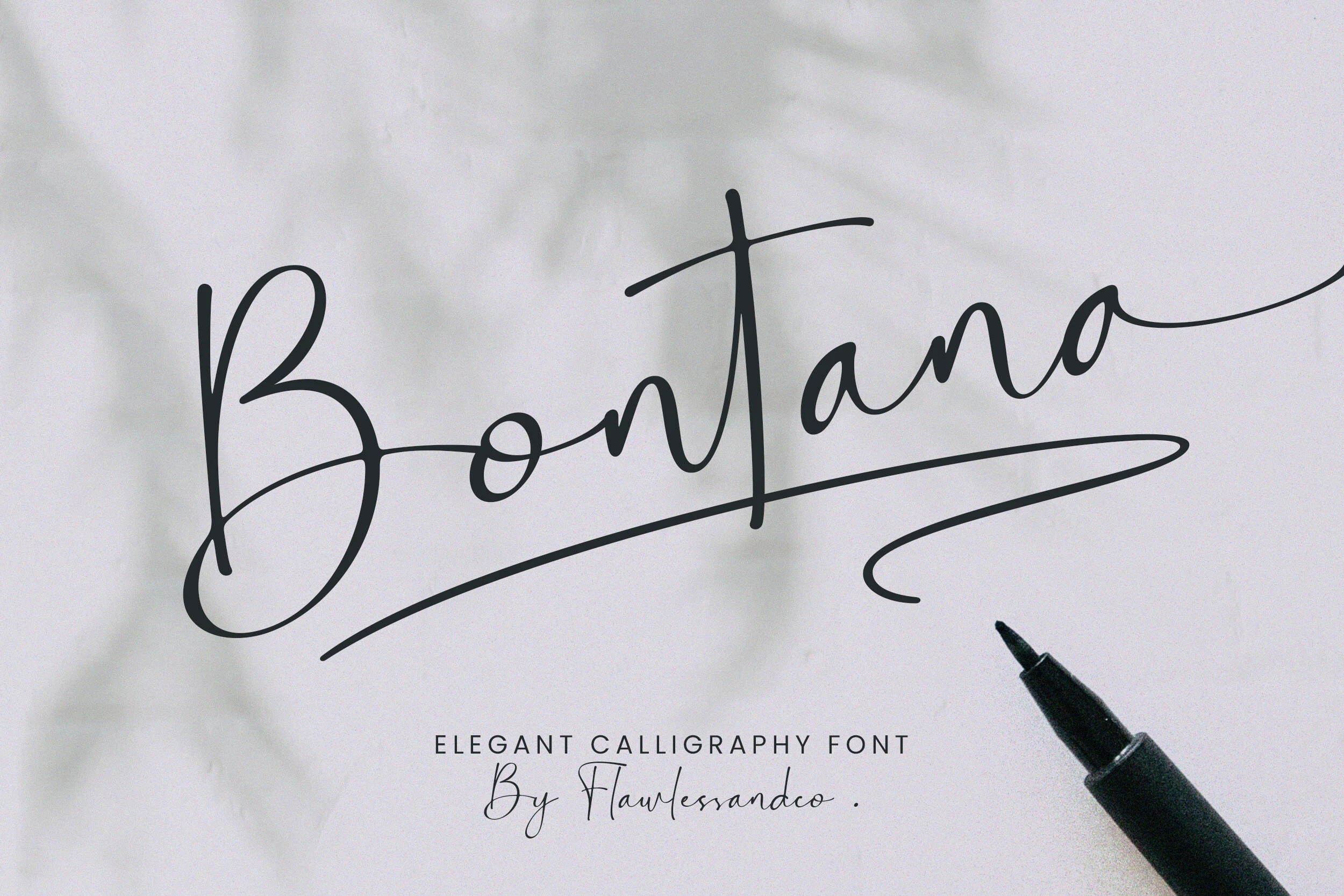 Bontana Font displayed in connected, high-contrast calligraphic script with sweeping flourishes and rounded terminals.