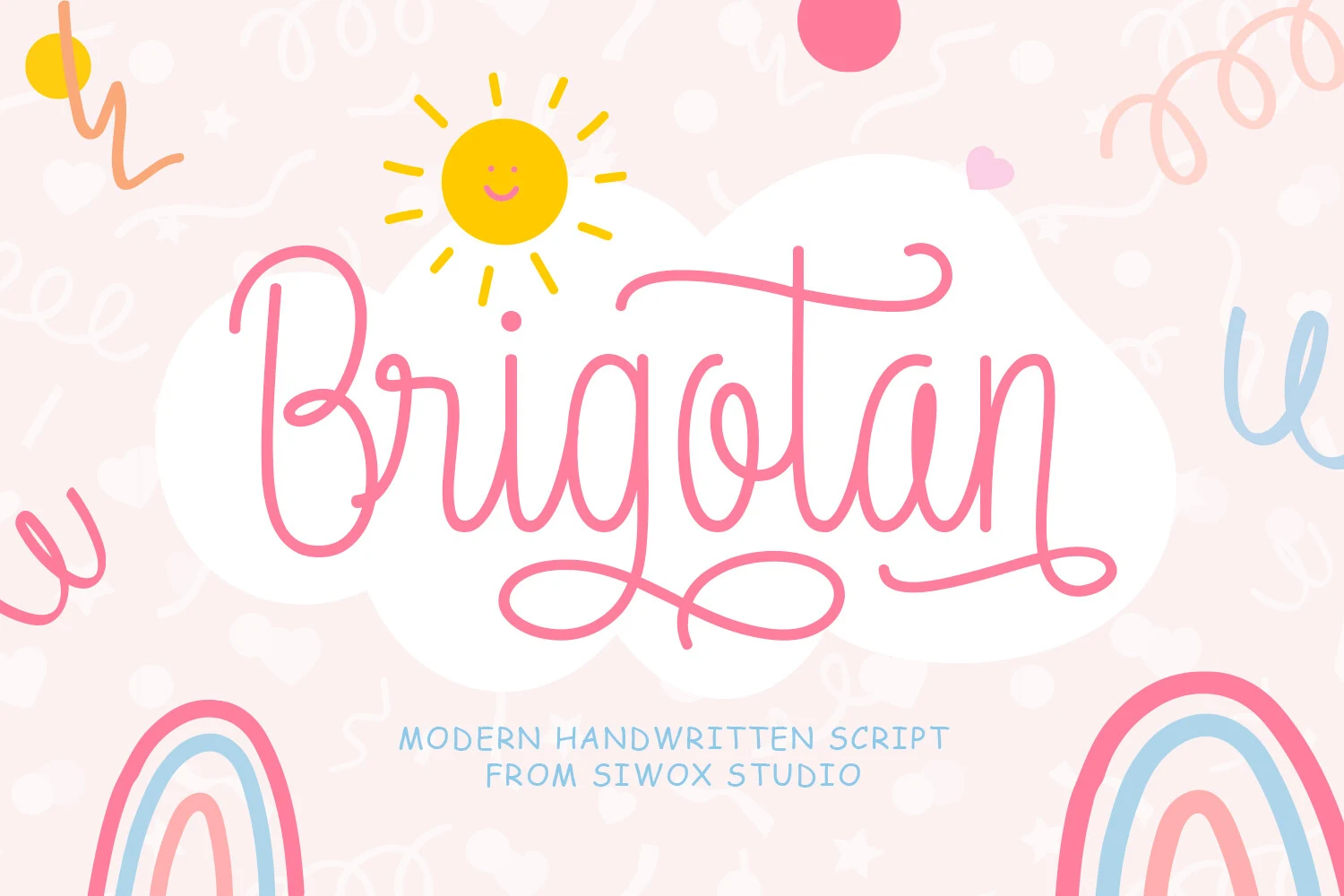 Brigotan Font is a monoline script with connected cursive letters, rounded terminals, and extended decorative swashes.