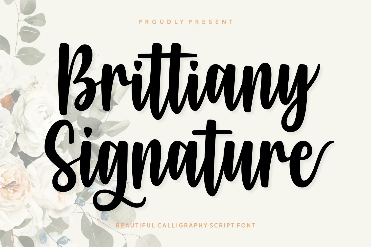 Brittiany Signature Font is an upright calligraphy typeface with connected monolinear letters, looping descenders, and rounded terminals.