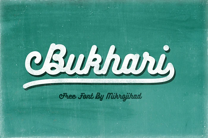 Bukhari Script Font in a bold connected cursive style with rounded letterforms and a prominent terminal swash.