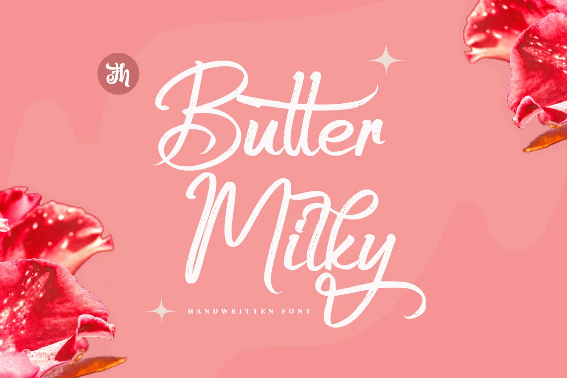 Butter Milky Font displayed in connected cursive lettering with sweeping swashes and a fluid slant.